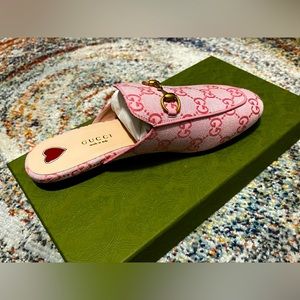 GUCCI Princetown / Nappa Charlotte GG Mules 37 Wild Rose